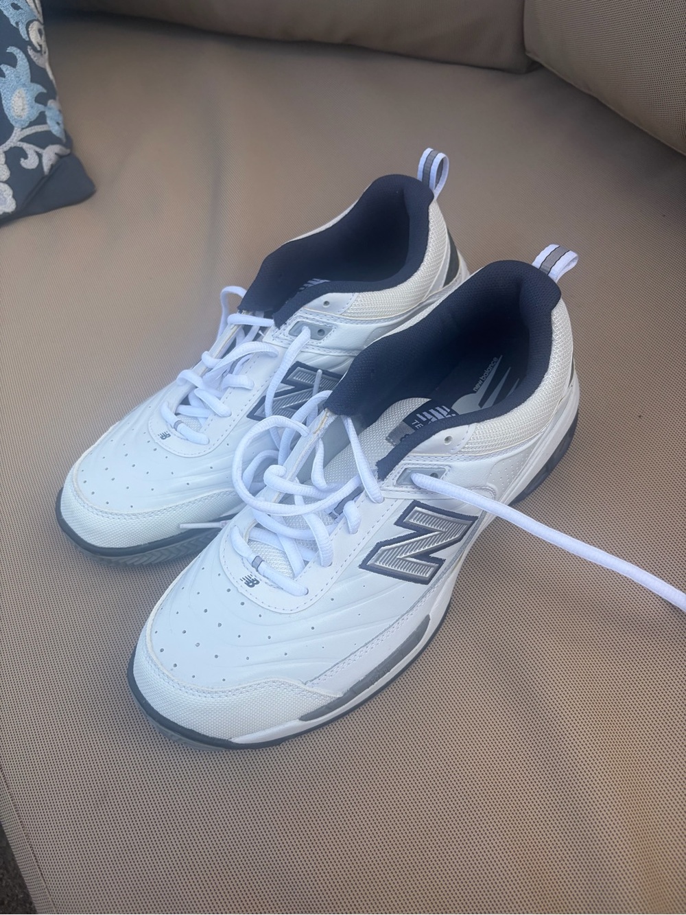 New Balance Men’s White and Navy Athletic Walking Shoes